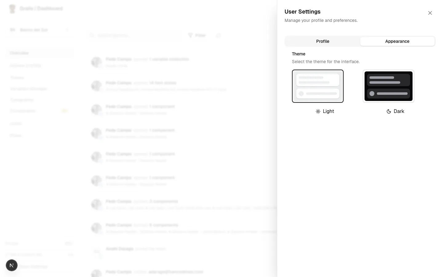 User Settings - Appearance