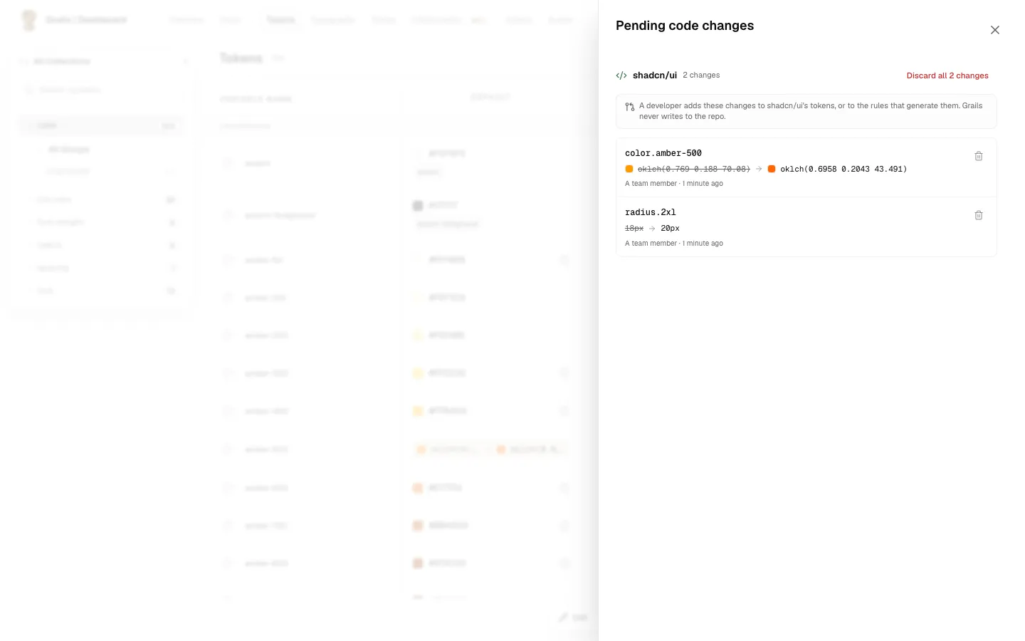 The pending changes panel
